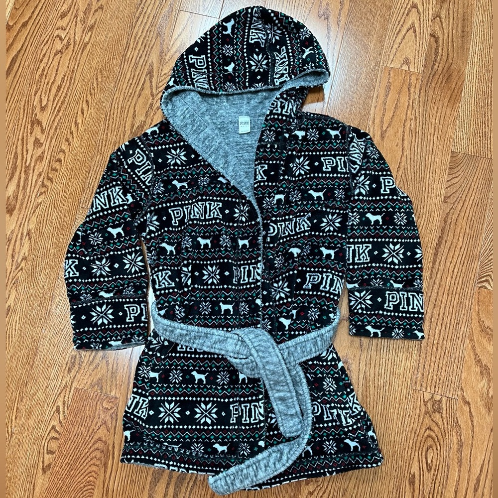 Black and Gray Plush Hooded Robe